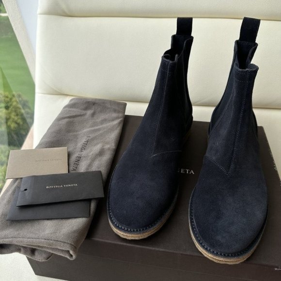 NEW $820 Bottega Veneta Blue Calf Suede Ankle Boots 44 Eu 312345 main image 8